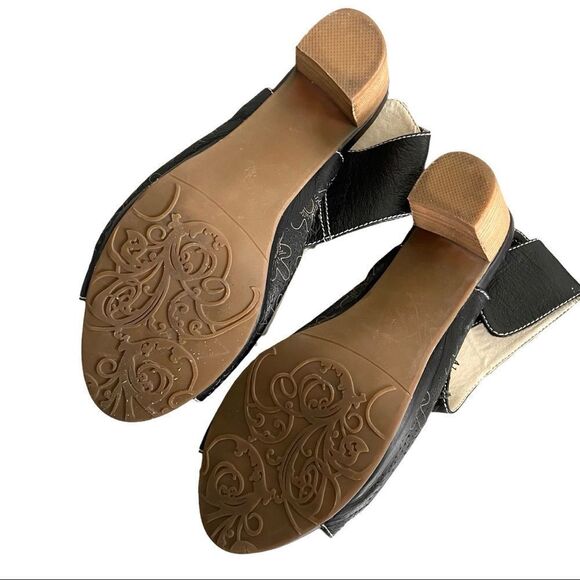 ITALMODA Black Leather Sling Back Open Toe Sandals Heel Floral Design 41 - Picture 10 of 12